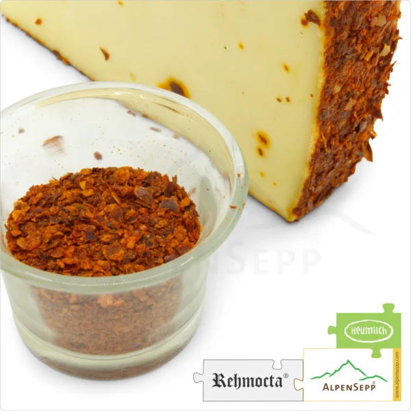 KÄSE REHMOCTA® » Peppino « | Laktosefreie Heumilch Käsesorte mit STAY SPICED! Gewürzmischung und feinem Chili affiniert | 100% Großartige Genuss Garan