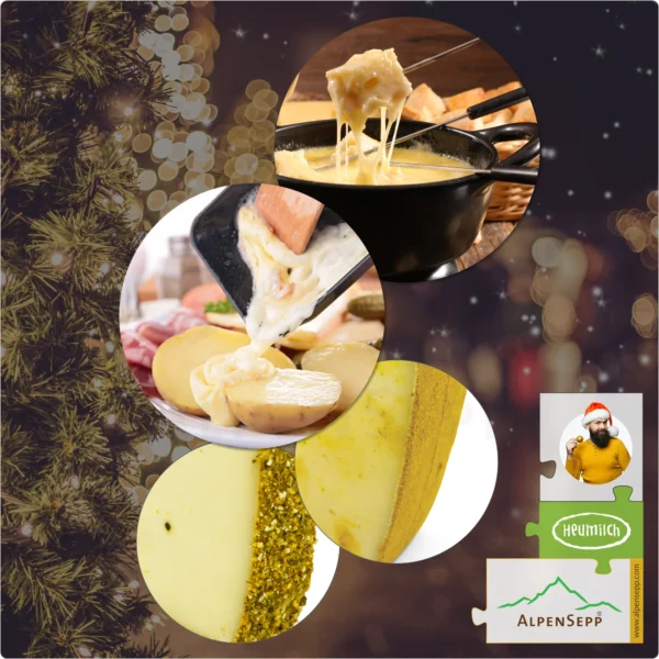 AlpenSepp® Weihnachtsmarkt Genussbox | HoHoHo für die genussvolle Adventsparty mir Käsefondue, Raclette und heißem Stein