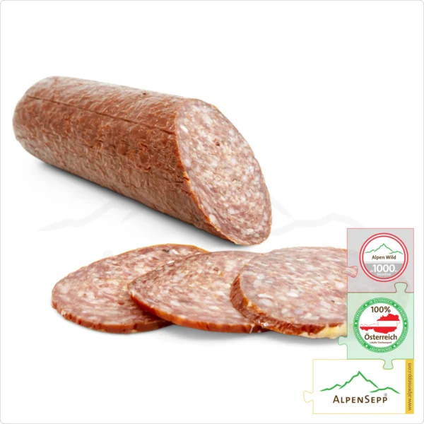 HIRSCHSALAMI - Salami Wildwurst vom Hirsch | PREMIUM Wurst vom Berg Rotwild | 1 Stange